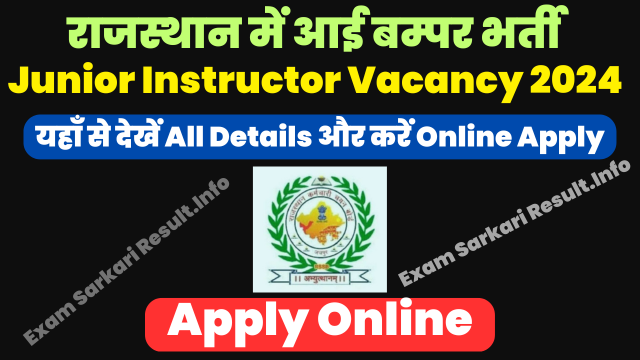 Rajasthan Junior Instructor Recruitment 2024- Notification
