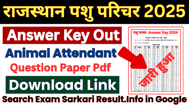 Rajasthan Pashu Parichar Answer Key 2025 Out