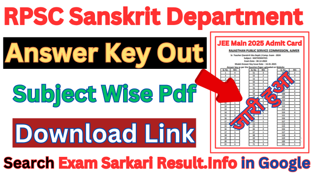 RPSC 2nd Grade Sanskrit Department Answer Key 2025