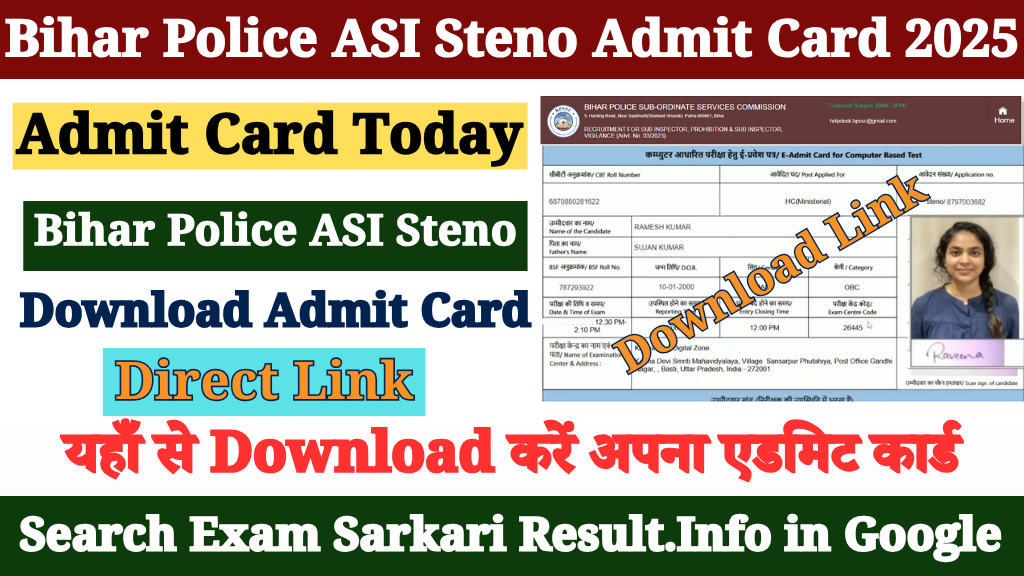 BPSSC Bihar Police ASI Steno Admit Card 2025