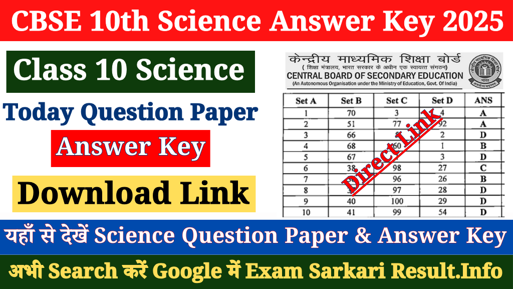 CBSE Class 10 Science Answer Key 2025