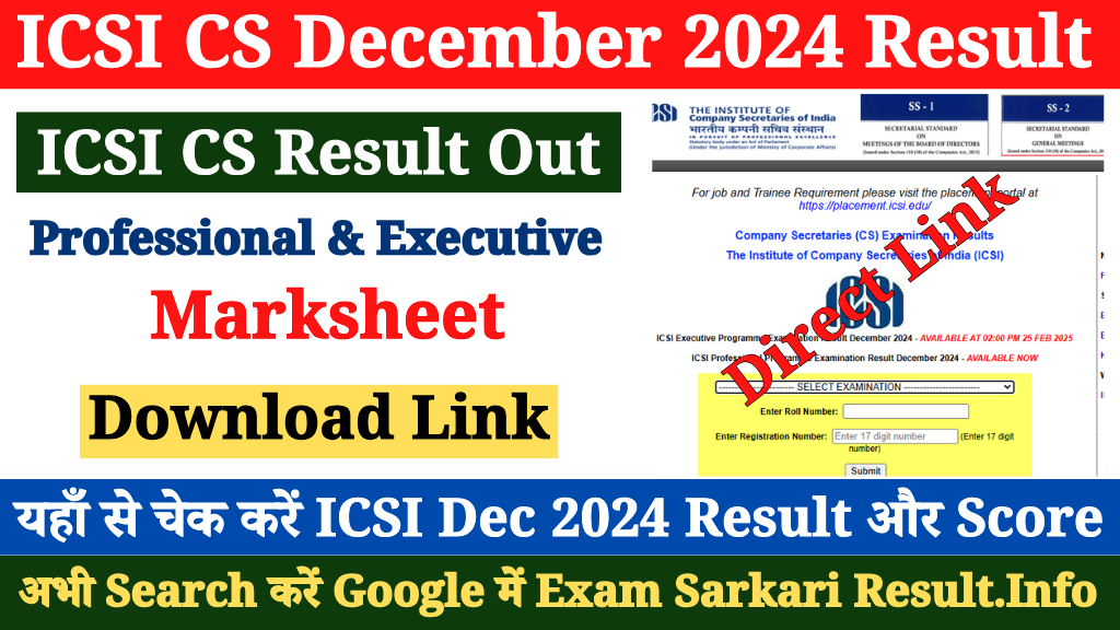 ICSI CS December 2024 Result Out at ics.edu