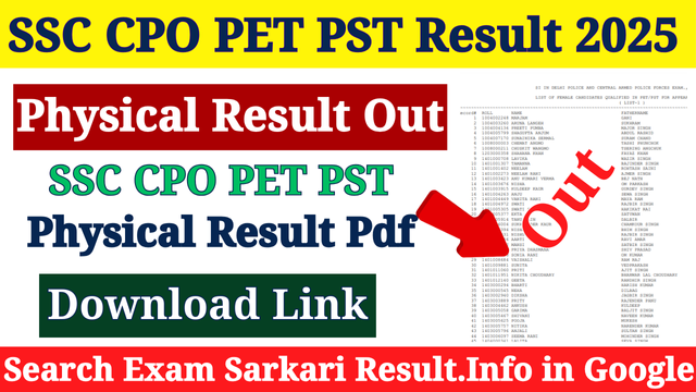 SSC CPO SI PET PST Result 2025 Out