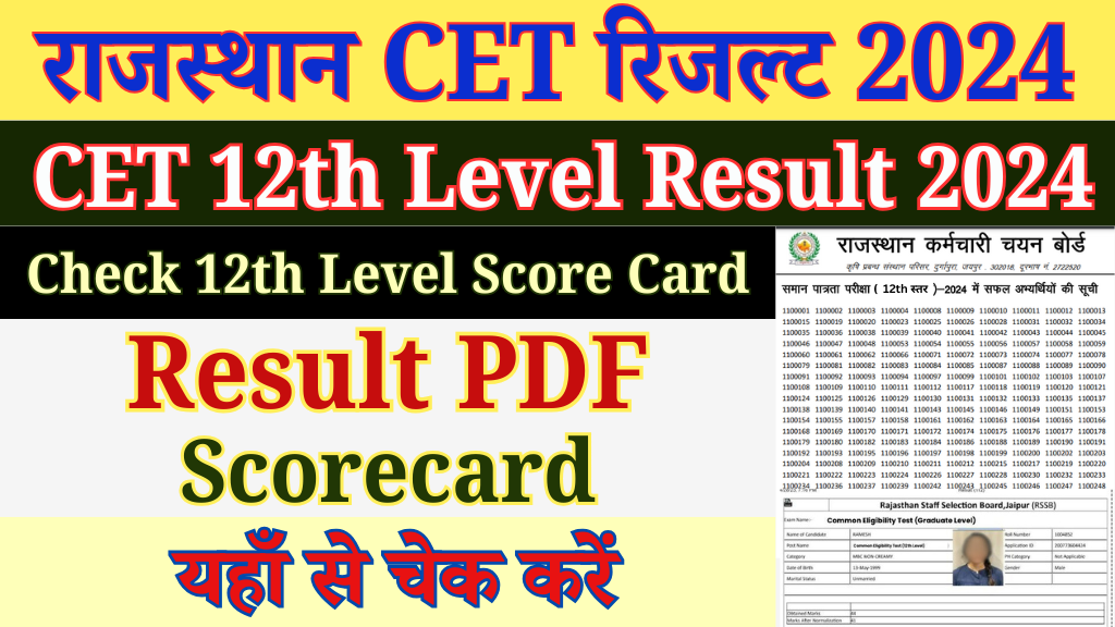 राजस्थान CET 12th Level रिजल्ट