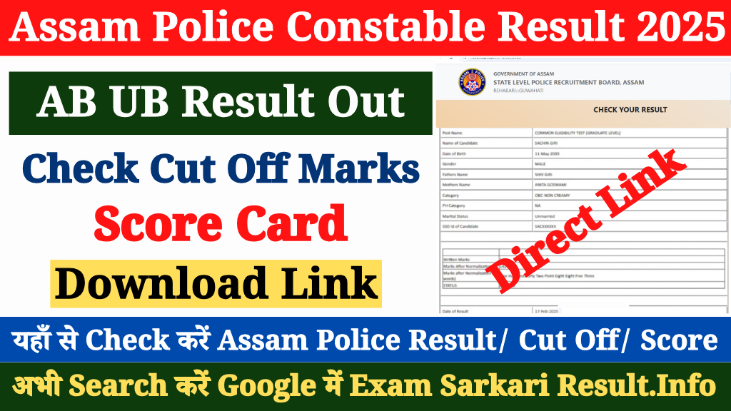 Assam Police Result 2025 AB UB Out at slprbassam.in