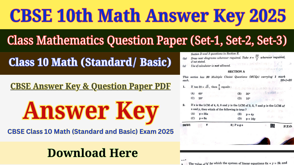 CBSE 10th Class Math Answer Key