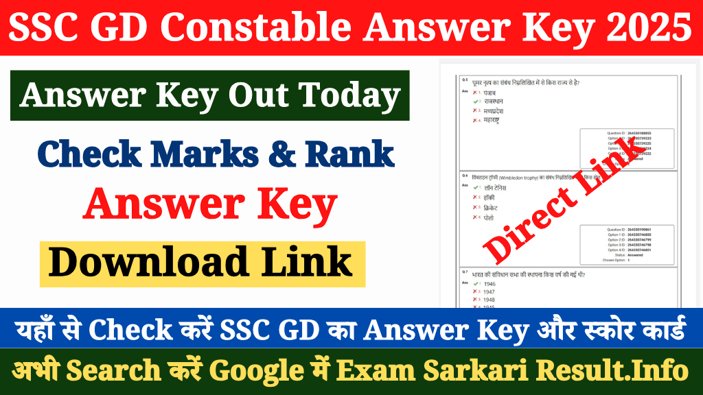 SSC GD Constable Answer Key 2025 Release Today