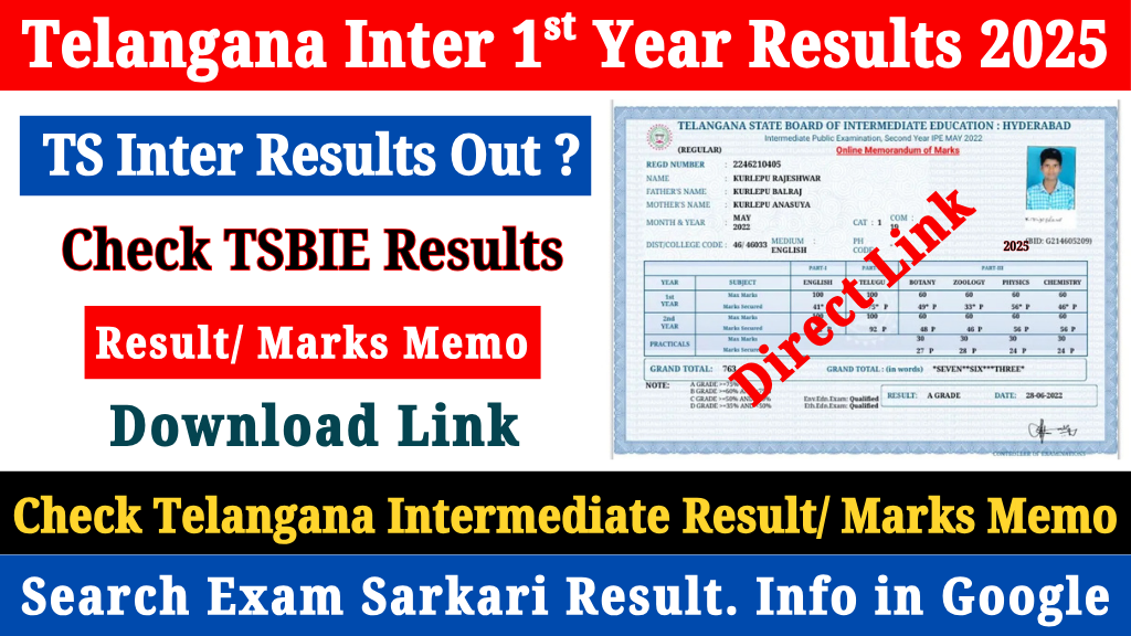 TS Inter 1st Year Results 2025 Out Today at tgbie.cgg.gov.in