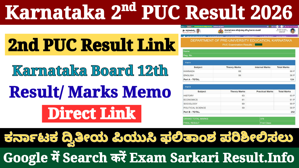 Karnataka 2nd PUC Result 2026 Out at karresults.nic.in (Soon)