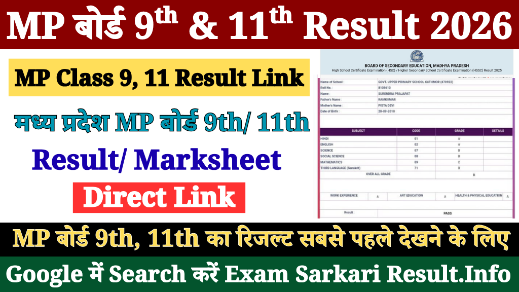 MP Board 9th,11th Result 2026 Out at mpbse.nic.in (Soon)