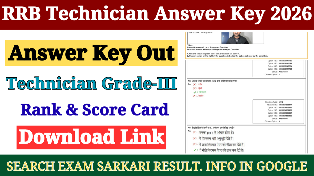 RRB Technician Grade-III Answer Key 2026 Out