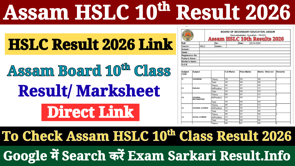 Assam HSLC Result 2026 Released on 10 April