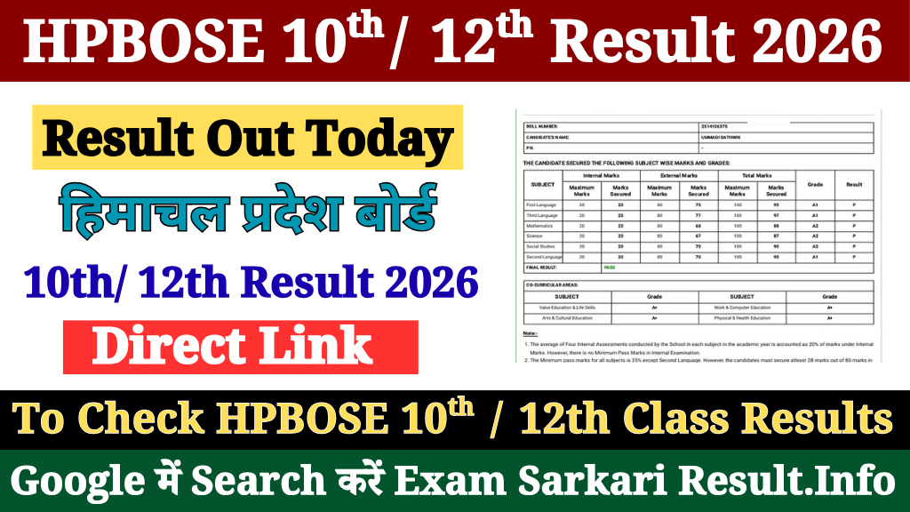 HPBOSE 10th 12th Result 2026