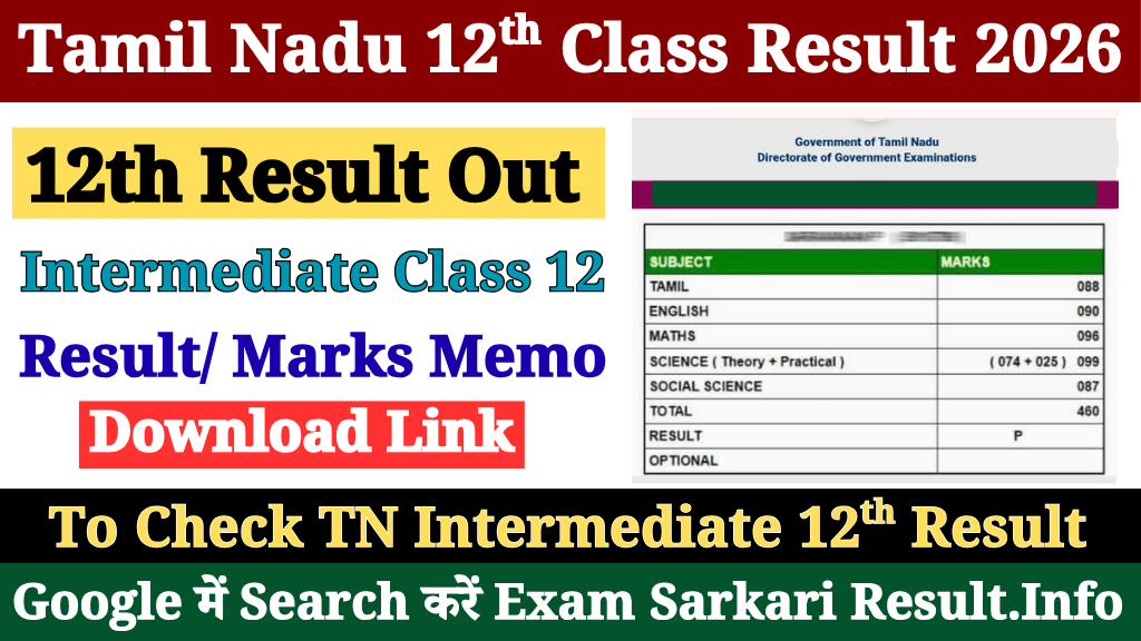 TN 12th Result 2026 @tnresults.nic.in