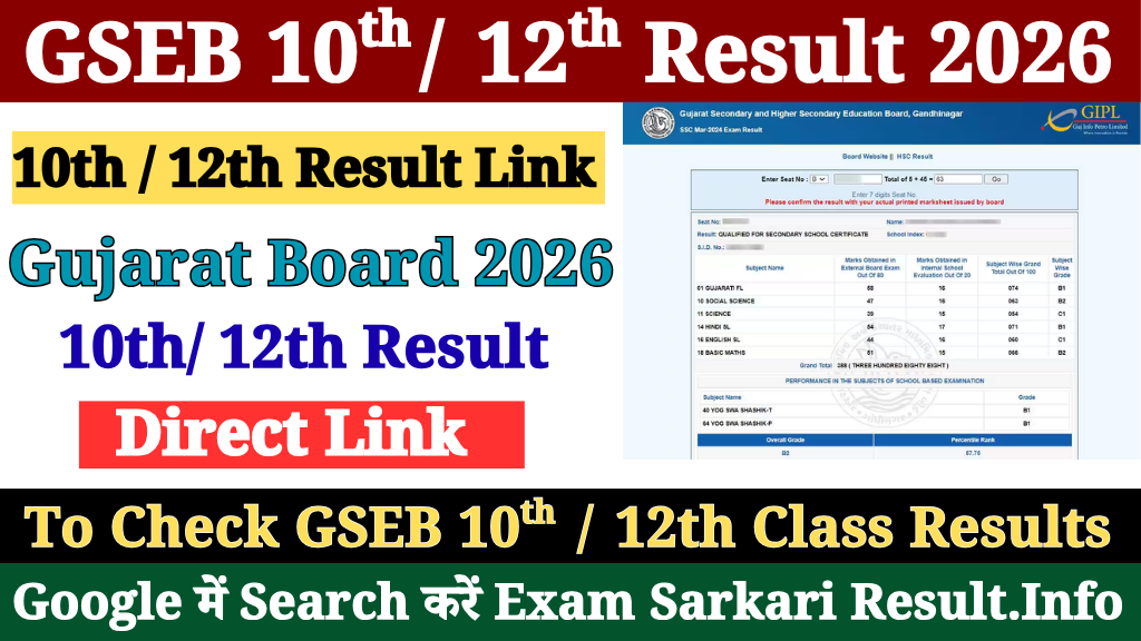 gseb.org HSC 12th Result 2026